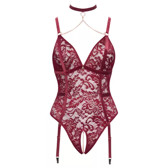 Cottelli Curves - body med kedjedetaljer - röd spets - 3XL
