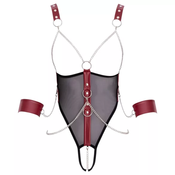 Cottelli Bondage - öppen body med remmar och kedja - svart - L