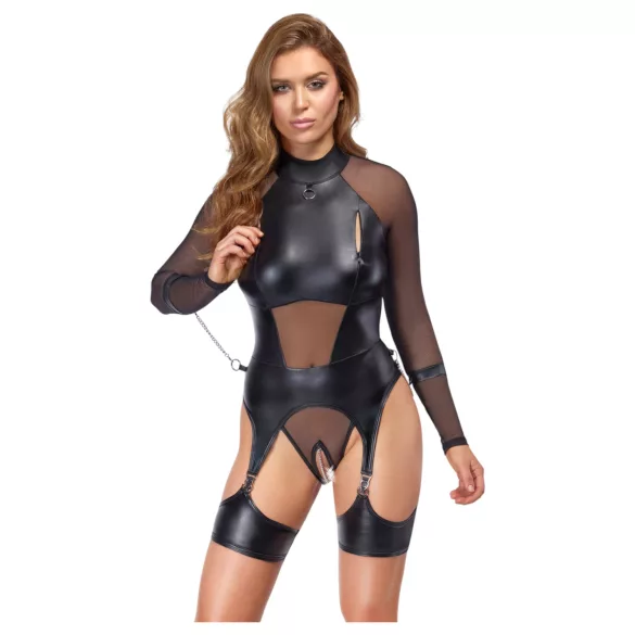 Cottelli Bondage - transparent topp med handbojor - svart