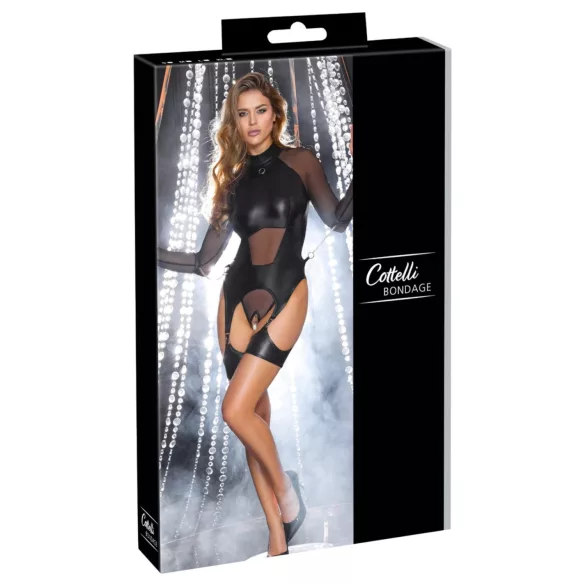 Cottelli Bondage - transparent topp med handbojor - svart - M