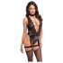 Noir Libido - body med strumpeband - svart - L