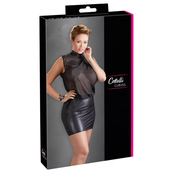 Cottelli Plus Size - kort klänning - glänsande chiffong - svart