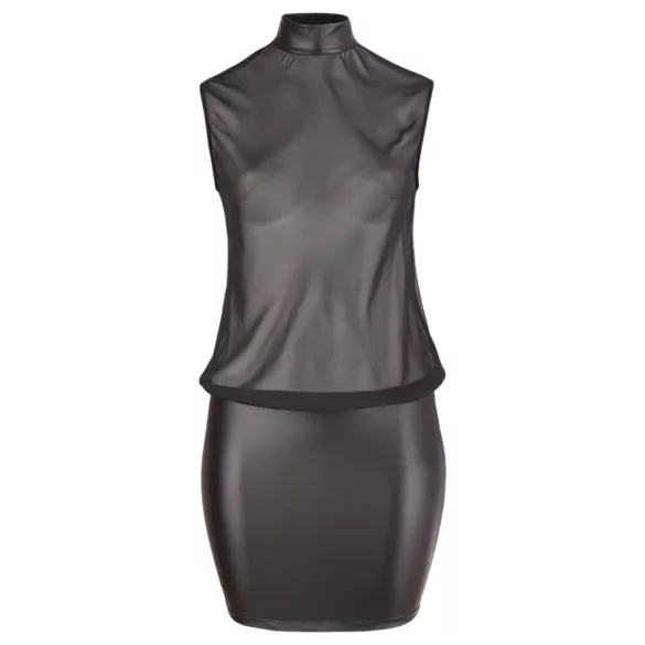 Cottelli Plus Size - kort klänning - glänsande chiffong - svart - 4XL