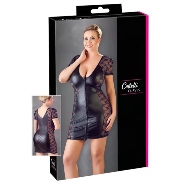 Cottelli Plus Size - spetsklänning med rosett - svart - 4XL