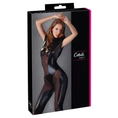 Cottelli - kortärmad glansig catsuit - svart - S