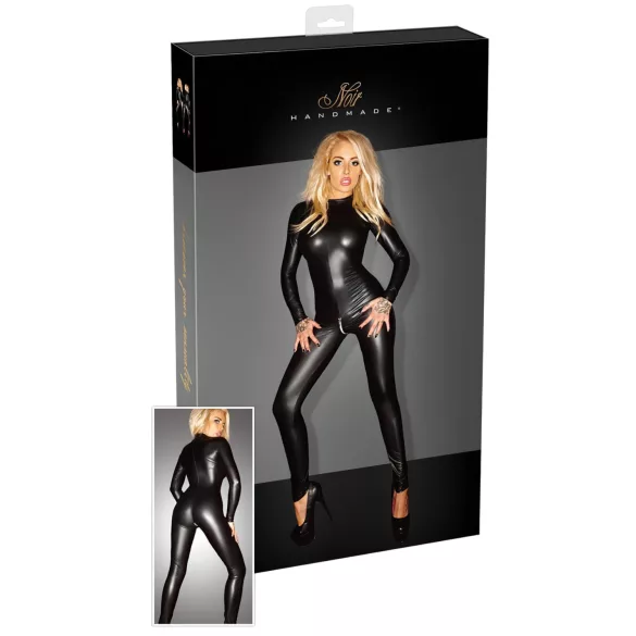 Noir - långärmad catsuit dam - glansig svart - 3XL