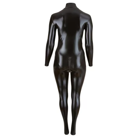 Cottelli Plus Size - catsuit med långa ärmar - glansig svart