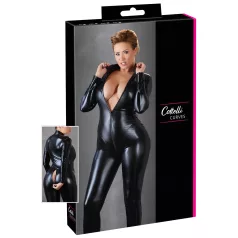   Cottelli Plus Size - catsuit med långa ärmar - glansig svart - 2XL