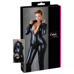   Cottelli Plus Size - catsuit med långa ärmar - glansig svart - 3XL