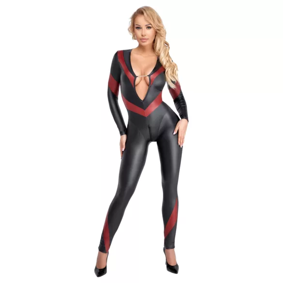 Cottelli - catsuit med dragkedja - läderlook - svart - L