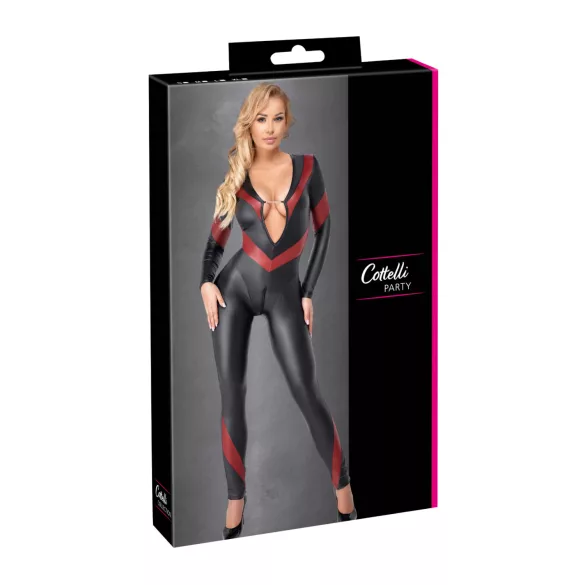 Cottelli - catsuit med dragkedja - läderlook - svart - L