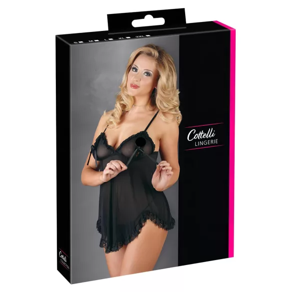 Cottelli - babydoll med volanger - svart - XL