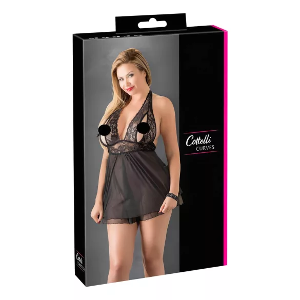 Cottelli Plus Size - babydoll med spets - svart - plus size