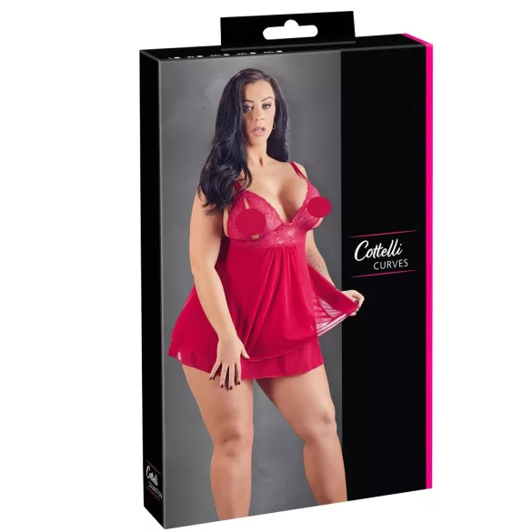 Cottelli Plus Size - babydoll spets röd - plus size undertøy - 4XL