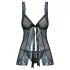 Obsessive - babydoll och stringtrosa - broderad - svart/turkos