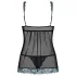 Obsessive - babydoll och stringtrosa - broderad - svart/turkos