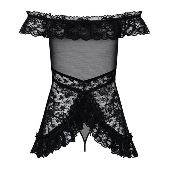 Obsessive - babydoll med volang och stringtrosa - svart