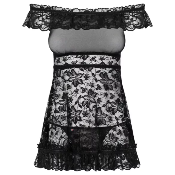 Obsessive - babydoll med volang och stringtrosa - svart - L/XL