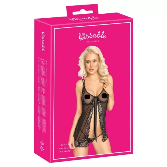 Kyssbar - öppen babydoll (svart)