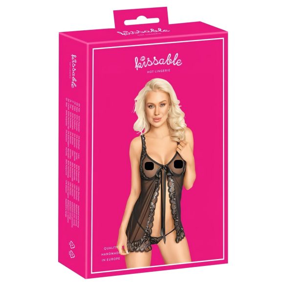 Kyssbar - öppen babydoll (svart) - L/XL