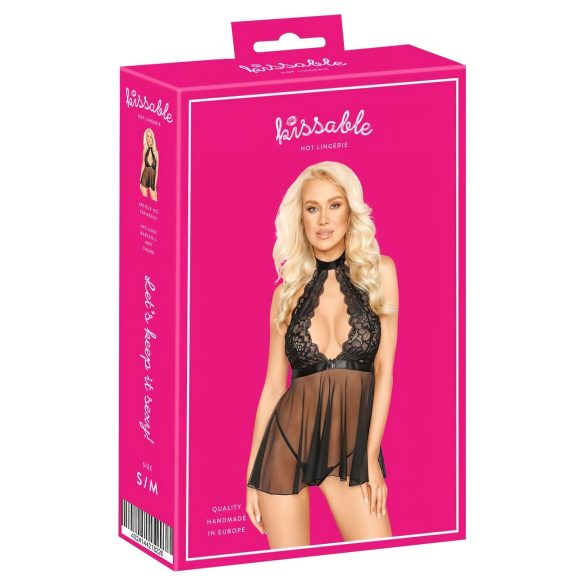 Kissable - babydoll med halterneck - spets - svart - L/XL