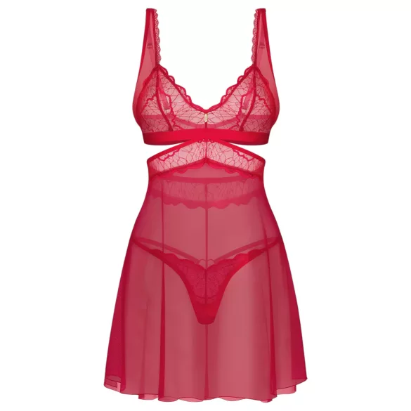 Obsessive Cupide Desir - nattlinne set med spets - röd - transparent - L/XL