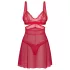 Obsessive Cupide Desir - nattlinne set med spets - röd - transparent - L/XL