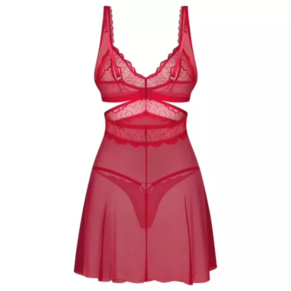 Obsessive Cupide Desir - nattlinne set med spets - röd - transparent - L/XL