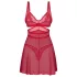 Obsessive Cupide Desir - nattlinne set med spets - röd - transparent - L/XL