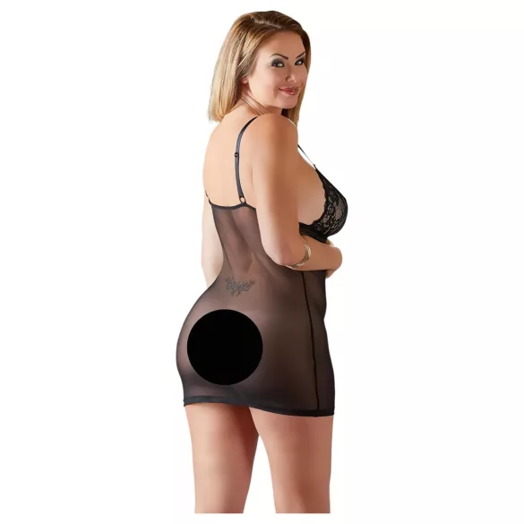 Cottelli Plus Size - transparent spetsnattlinne - svart - 2XL