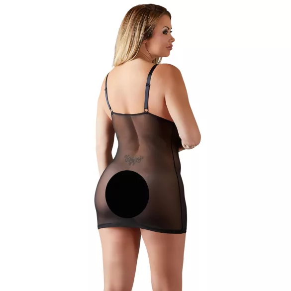 Cottelli Plus Size - transparent spetsnattlinne - svart - 2XL
