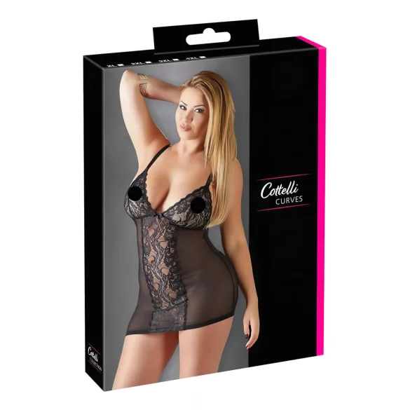 Cottelli Plus Size - transparent spetsnattlinne - svart - 3XL