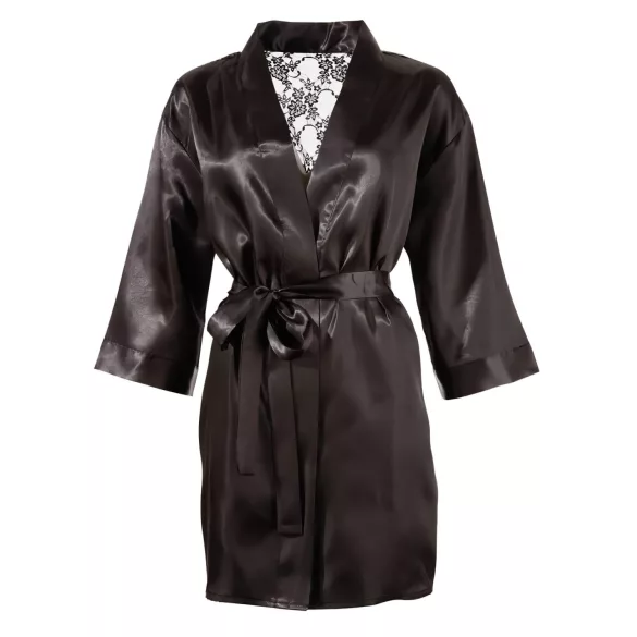 Cottelli - kort morgonrock dam - satin spets svart - L/XL