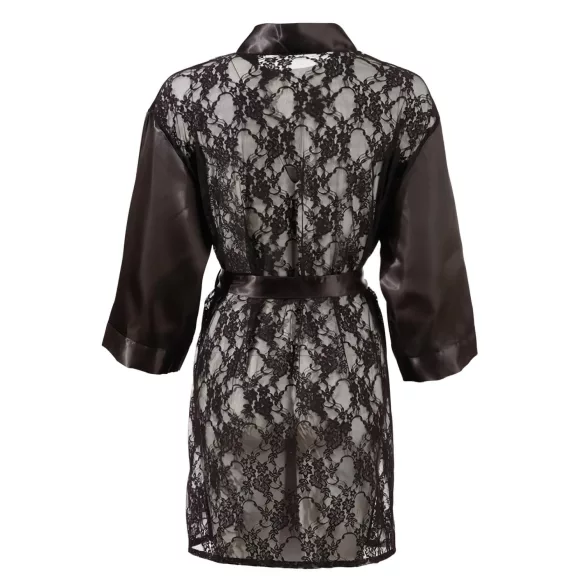 Cottelli - kort morgonrock dam - satin spets svart - L/XL