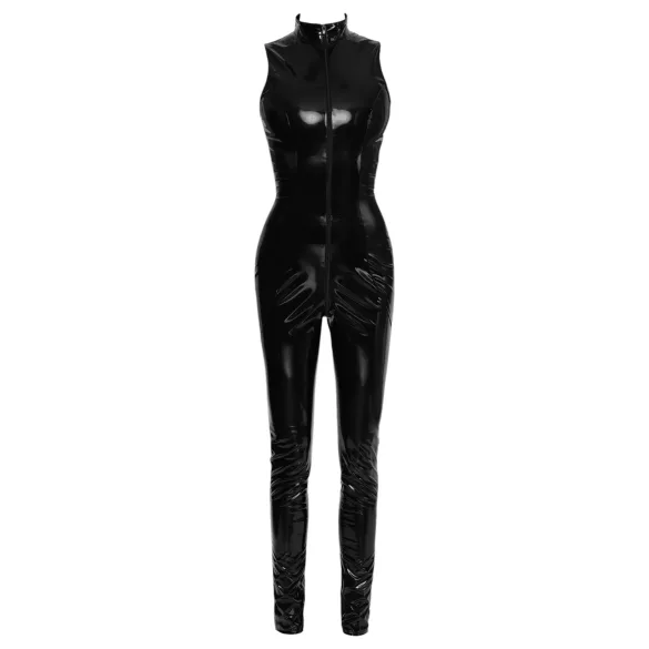 Black Level - catsuit med dragkedja - glänsande svart