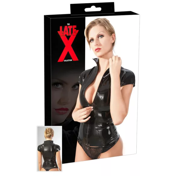 LATEX - damtröja med dragkedja - kort ärm - svart - 2XL