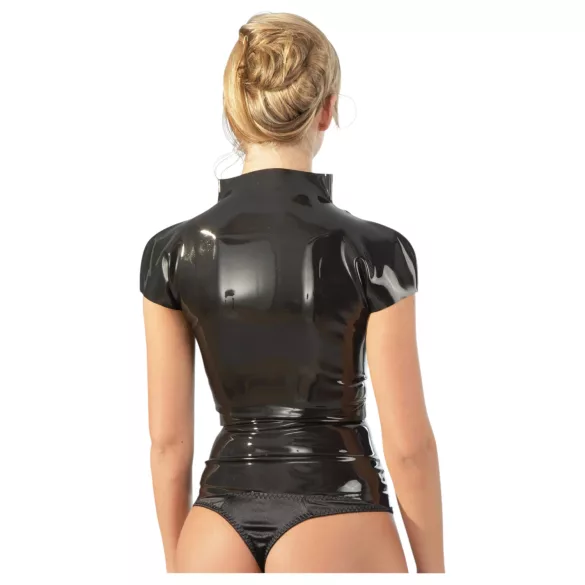 LATEX - damtröja med dragkedja - kort ärm - svart - 2XL
