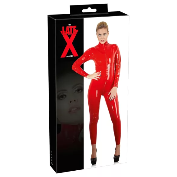 LATEX - damoverall med långa ärmar - röd latex - M