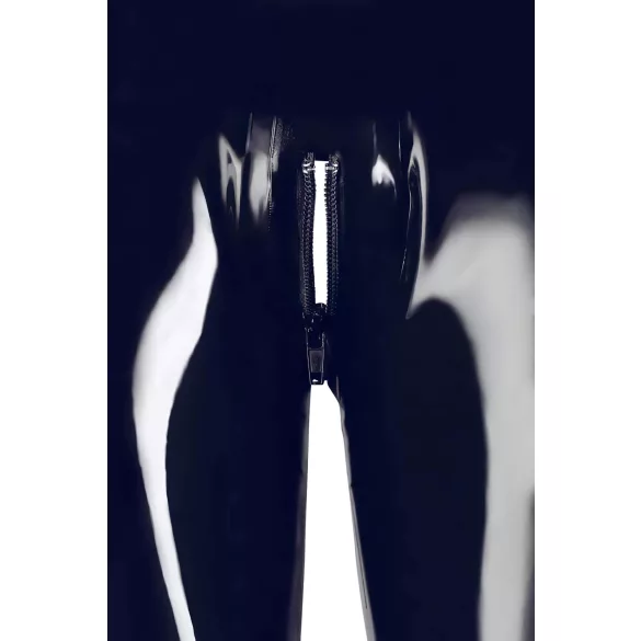 LATEX - leggings med dragkedja - svart latex - L