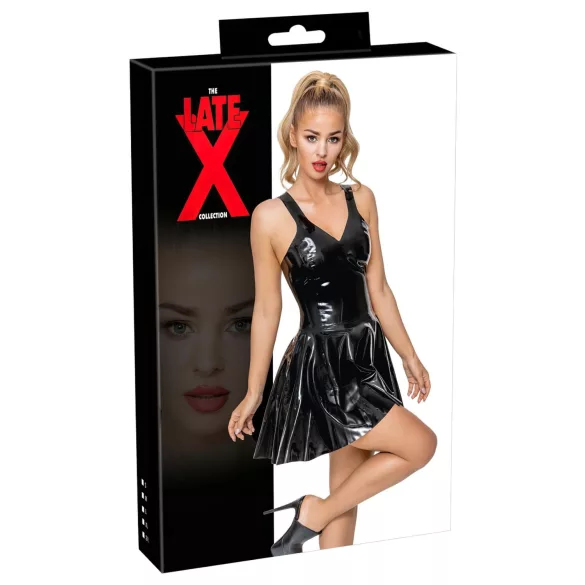 LATEX - klänning med volangkjol (svart) - XL