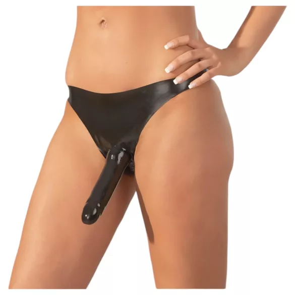 LATEX - underbyxa med yttre dildo - svart - S-L
