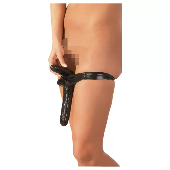 LATEX - underkläder med dubbla dildos - svart - S-L