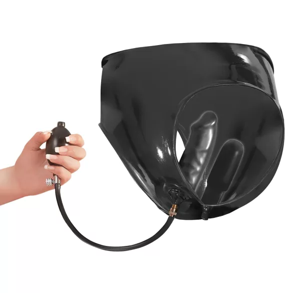 LATEX - trosor för kvinnor - dubbla uppblåsbara inre dildos - svart - M