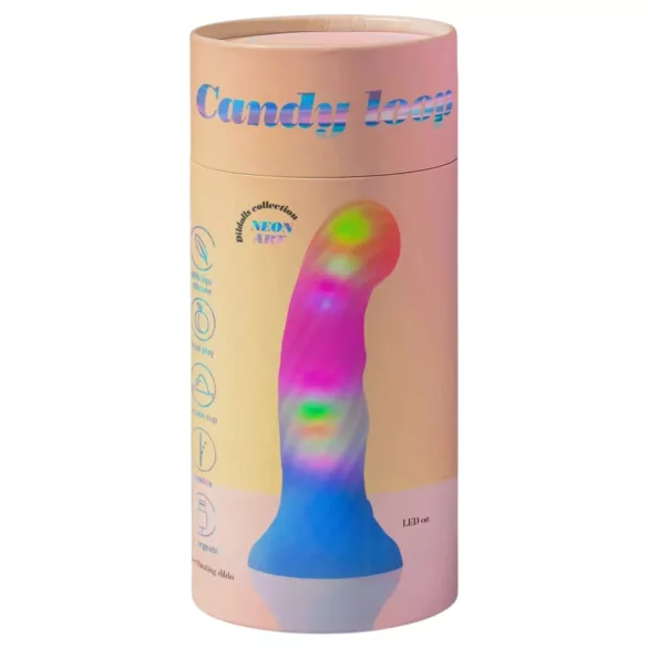 Love to Love Candy Loop - lysande LED-dildo i silikon (rosa-blå) - 16,9 cm