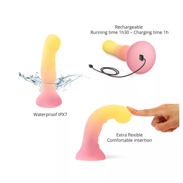 Love to Love Sugar Bomb - belyst LED-dildo i silikon (rosa/gul) - 16,9 cm