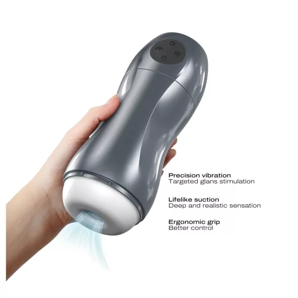 Dorcel Blowjoy Vibe - sug- och vibrerande uppladdningsbar masturbator (grå)