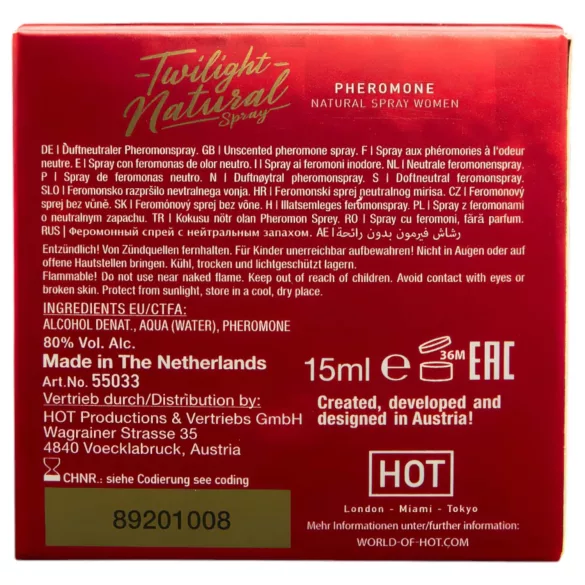 HOT Twilight Natural - feromonparfym för kvinnor - doftfri - 15ml