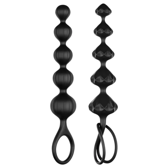 Satisfyer - analkulor set - räfflade pärlor - svart