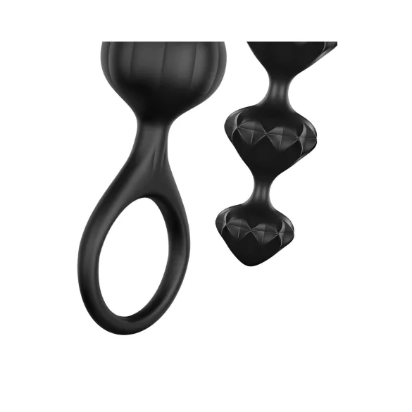 Satisfyer - analkulor set - räfflade pärlor - svart