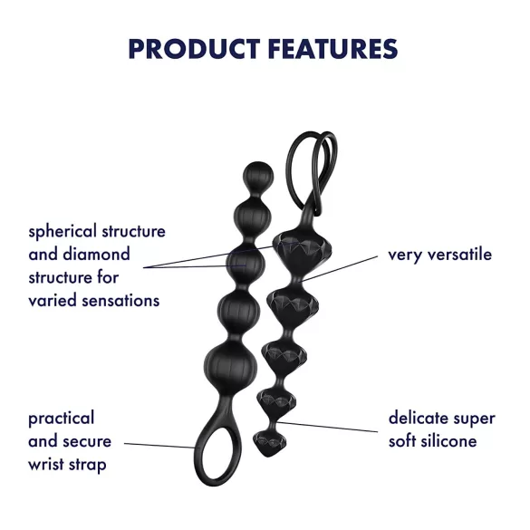 Satisfyer - analkulor set - räfflade pärlor - svart